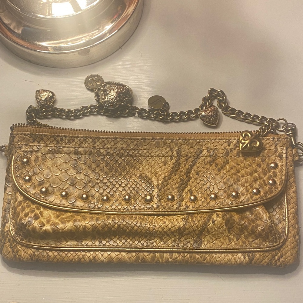 Kathy Van Zeeland Gold Snakeskin-Effect Chain Wristlet Clutch